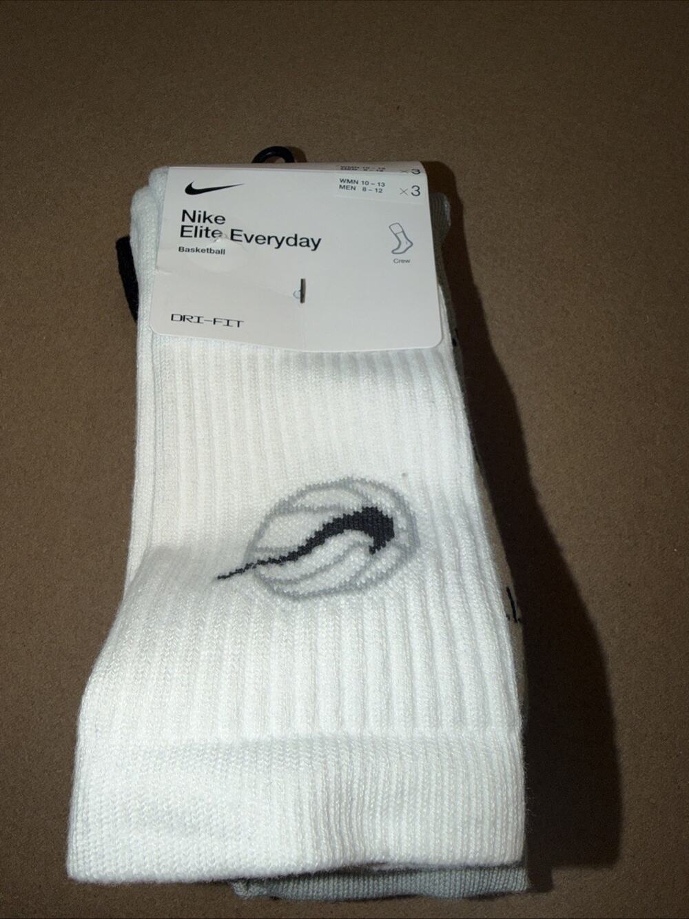 Nike Elite Everyday Basketball Crew Socks Black/Gray/White 3-Pair L DA2123-902